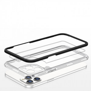 Гръб Clear 3в1 с гел рамка - iPhone 12 Pro черен - Img 5