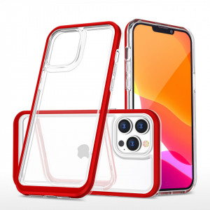 Гръб Clear 3в1 с гел рамка - iPhone 13 Pro червен - Img 1