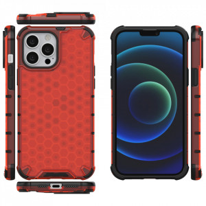 Гръб Honeycomb Armor със силиконов бъмпер - iPhone 13 Pro Max червен - Img 2