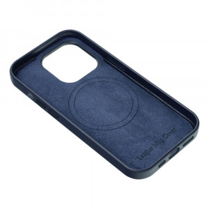Гръб Leather Mag съвместим с MagSafe - iPhone 15 Pro Max син - Img 4