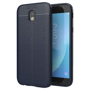 Гъвкав гръб Litchi дизайн - Samsung Galaxy J3 2017 син