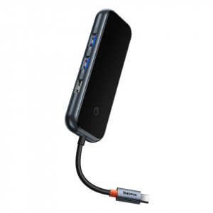 Докинг станция BASEUS AcmeJoy USB Type C към USB Type C Power Delivery & Data / 2x USB Type A 3.0 / USB Type A 2.0 / HDMI / RJ45 (WKJZ010013) тъмносива - Img 7