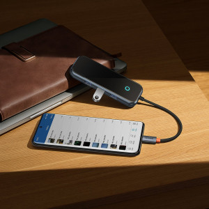 Докинг станция BASEUS AcmeJoy USB Type C към USB Type C Power Delivery & Data / 2x USB Type A 3.0 / USB Type A 2.0 / HDMI / RJ45 (WKJZ010013) тъмносива - Img 14