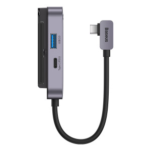 Докинг станция BASEUS PadJoy 6в1 USB Type C към HDMI 2.0 4K 30Hz / мини жак 3.5mm / USB Type A 3.0 / USB Type C Power Delivery + Data 100W / четец за SD и Micro SD карти тъмносива - Img 3
