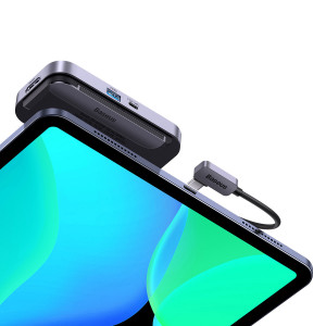 Докинг станция BASEUS PadJoy 6в1 USB Type C към HDMI 2.0 4K 30Hz / мини жак 3.5mm / USB Type A 3.0 / USB Type C Power Delivery + Data 100W / четец за SD и Micro SD карти тъмносива - Img 9