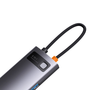 Докинг станция BASEUS StarJoy 6в1 USB Type C към 3x USB Type A / HDMI / RJ45 / USB Type C Power Delivery сива - Img 4