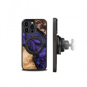 Дървен гръб BEWOOD Unique Wood and Resin MagSafe - iPhone 14 Pro Max Violet черен / лилав - Img 2