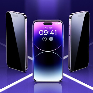 Закален стъклен протектор 0.3mm с пълно покритие и филтър за поверителност BASEUS Privacy с инструмент за поставяне - iPhone 14 Pro Max - Img 13