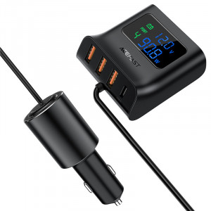 Зарядно за кола ACEFAST 90W 3x USB Type A / USB Type C / вход за запалка PPS PD 3.0 QC 3.0 AFC FCP с дисплей (B8) черно