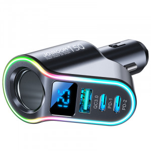 Зарядно за кола JOYROOM 4в1 150W USB Type A / 2x USB Type C / вход за запалка PD QC3.0 с LED дисплей (JR-CL21) черно - Img 2