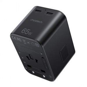 Зарядно за стена (2в1 UK и EU стандарт) CHOETECH GaN 65W USB Type A / 2x USB Type C PD (PD5009-BK) черно - Img 2