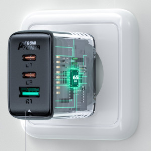 Зарядно за стена ACEFAST 2в1 65W USB Type A / 2x USB Type C PD QC3.0 AFC FCP + кабел USB Type C към USB Type C (A13) черно - Img 9