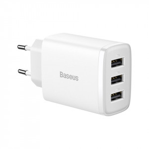 Зарядно за стена BASEUS 17W 3x USB Type A EU бяло - Img 1