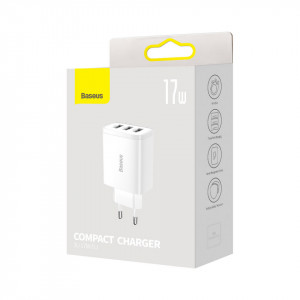 Зарядно за стена BASEUS 17W 3x USB Type A EU бяло - Img 5