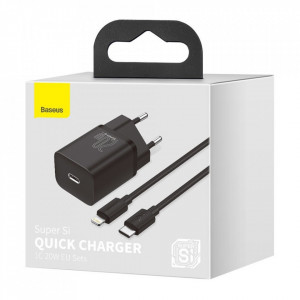 Зарядно за стена BASEUS Super Si 1C 20W USB Type C PD + кабел USB Type C към Lightning 1m (TZCCSUP-B01) черно - Img 5