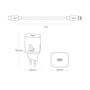Зарядно за стена BASEUS Super Si 1C 20W USB Type C PD + кабел USB Type C към Lightning 1m (TZCCSUP-B01) черно - Img 17