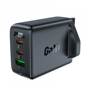 Зарядно за стена (UK стандарт) ACEFAST GaN 65W USB Type A / 2x USB Type C PD (A44) черно - Img 1