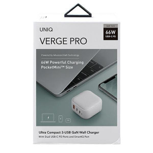 Зарядно за стена UNIQ Verge Pro GaN 66W USB Type A / 2x USB Type C бяло - Img 9