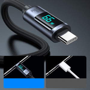 Кабел за зареждане и данни с дисплей и оплетка JOYROOM USB Type A към USB Type C 66W 1.2m S-AC066A16 черен - Img 5