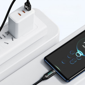 Кабел за зареждане и данни с дисплей и оплетка WOZINSKY WUACC2 USB A към USB Type C66W 6A 2m черен - Img 3