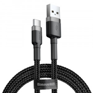 Кабел за зареждане и данни с оплетка BASEUS Cafule USB Type A към USB Type C 300cm сив / черен - Img 1