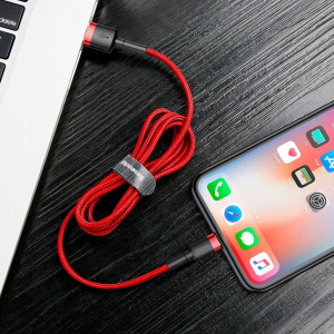 Кабел за зареждане и данни с оплетка BASEUS Cafule USB Type A към Lightning с бързо зареждане 3.0 2A 3m червен (CALKLF-R09) - Img 8