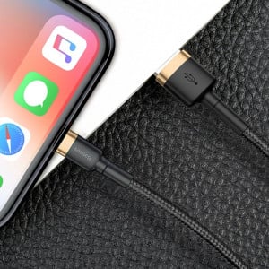Кабел за зареждане и данни с оплетка BASEUS Cafule USB Type A към Lightning с бързо зареждане 3.0 2A 3m (CALKLF-RV1) черен / златен - Img 11