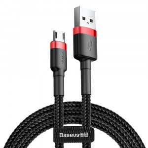 Кабел за зареждане и данни с оплетка BASEUS Cafule USB Type A към micro USB 2A 3m черен / червен (CAMKLF-H91) - Img 5