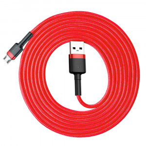 Кабел за зареждане и данни с оплетка BASEUS Cafule USB Type A към micro USB 1.5A 2m червен (CAMKLF-C09) - Img 2