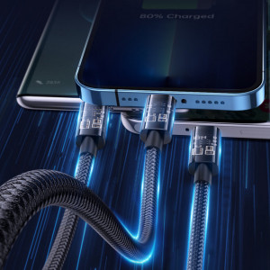 Кабел за зареждане и данни с оплетка JOYROOM 3in1 USB Type A към USB Type C / Lightning / micro USB 3.5A 1.2m черен (S-1T3015A5) - Img 4