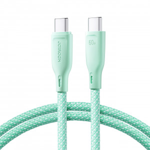 Кабел за зареждане и данни с оплетка JOYROOM Multi-Color SA34-CC3 USB Type C към USB Type C 60W с бързо зареждане 1m зелен - Img 1