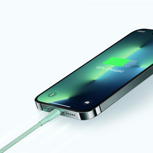 Кабел за зареждане и данни с оплетка JOYROOM Multi-Color SA34-CC3 USB Type C към USB Type C 60W с бързо зареждане 1m зелен - Img 11