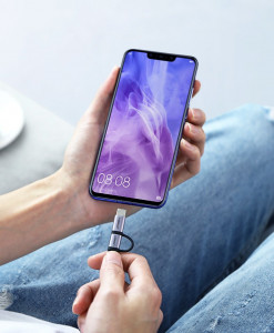 Кабел за зареждане и данни с оплетка UGREEN 2in1 USB Type A към USB Type C / micro USB 2.4A 1m (30875) черен - Img 9