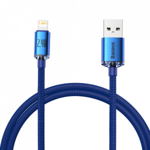 Кабел за зареждане и данни BASEUS Crystal Shine USB Type A към Lightning с бързо зареждане 2.4A 1.2m (CAJY000003) син - Img 1