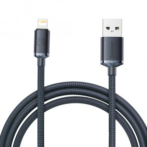 Кабел за зареждане и данни BASEUS Crystal Shine USB Type A към Lightning с бързо зареждане 2.4A 2m черен (CAJY000101) - Img 1