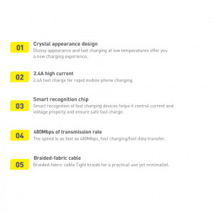 Кабел за зареждане и данни BASEUS Crystal Shine USB Type A към Lightning с бързо зареждане 2.4A 1.2m (CAJY000003) син - Img 20