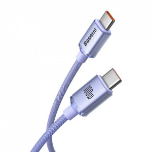 Кабел за зареждане и данни BASEUS Crystal Shine USB Type C към USB Type C с бързо зареждане 100W 1.2m (CAJY000605) лилав - Img 2
