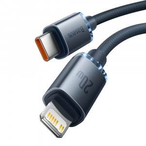 Кабел за зареждане и данни BASEUS Crystal Shine USB Type C към Lightning с бързо зареждане 20W 1.2m черен (CAJY000201) - Img 2