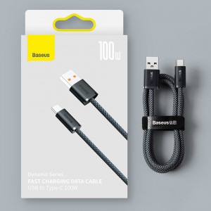 Кабел за зареждане и данни BASEUS Dynamic USB Type A към USB Type C 100W 1m сив (CALD000616) - Img 17