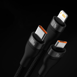 Кабел за зареждане и данни BASEUS Flash II 3in1 USB Type A към USB Type C / Lightning / micro USB с бързо зареждане 100W 1.2m черен - Img 11