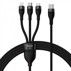 Кабел за зареждане и данни BASEUS Flash II USB Type C / USB Type A към Lightning / USB Type C / micro USB 100W 1.5m (CASS030201) черен - Img 1