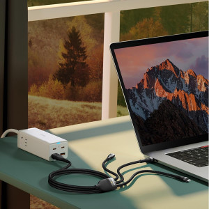 Кабел за зареждане и данни BASEUS Flash II USB Type C / USB Type A към USB Type C / Lightning / micro USB 100W 1.2m черен (CASS030101) - Img 10