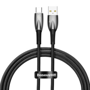 Кабел за зареждане и данни BASEUS Glimmer USB Type A към USB Type C с бързо зареждане 100W 480Mb/s 1m черен - Img 1