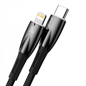 Кабел за зареждане и данни BASEUS Glimmer USB Type C към Lightning с бързо зареждане 480Mb/s Power Delivery 20W 2m черен - Img 2