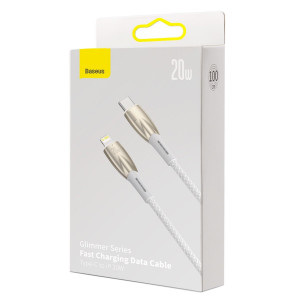 Кабел за зареждане и данни BASEUS Glimmer USB Type C към Lightning с бързо зареждане 480Mb/s Power Delivery 20W 1m бял - Img 6