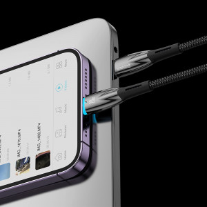 Кабел за зареждане и данни BASEUS Glimmer USB Type C към Type C с бързо зареждане 480Mb/s Power Delivery 100W 1m черен - Img 12