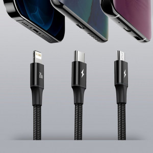 Кабел за зареждане и данни BASEUS Rapid 3in1 USB Type C към USB Type C / Lightning / micro USB 20W 1.5m зелен (CAMLT-SC06) - Img 13
