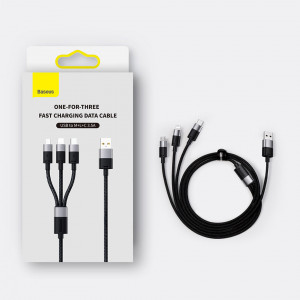 Кабел за зареждане и данни BASEUS StarSpeed 3in1 USB Type A към micro USB / Lightning / USB Type C 3.5A 1.2m черен - Img 17