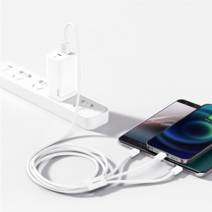 Кабел за зареждане и данни BASEUS Superior 3in1 USB Type A към Lightning / USB Type C / micro USB 3.5A 1.5 m бял (CAMLTYS-02) - Img 8