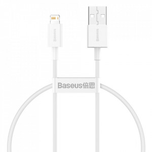 Кабел за зареждане и данни BASEUS Superior USB Type A към Lightning 2.4A 0.25m (CALYS-02) бял - Img 1
